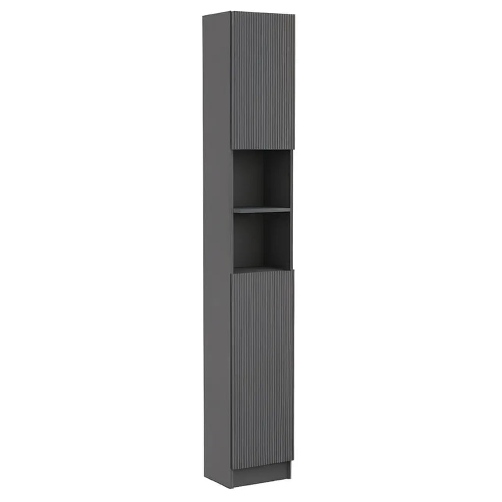 Słupek łazienkowy, Kolumna łazienkowa 30 x 30 x 170 cm w antracycie szarym prostokątnym MDF z drzwiami i półkami