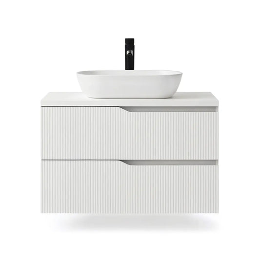 Szafka pod umywalkę, Zestaw białych szuflady z płyty MDF 2 80 x 46 x 55 cm wieszająca szafka na basen z owalnym ceramicznym zlewem i czarnym kranem