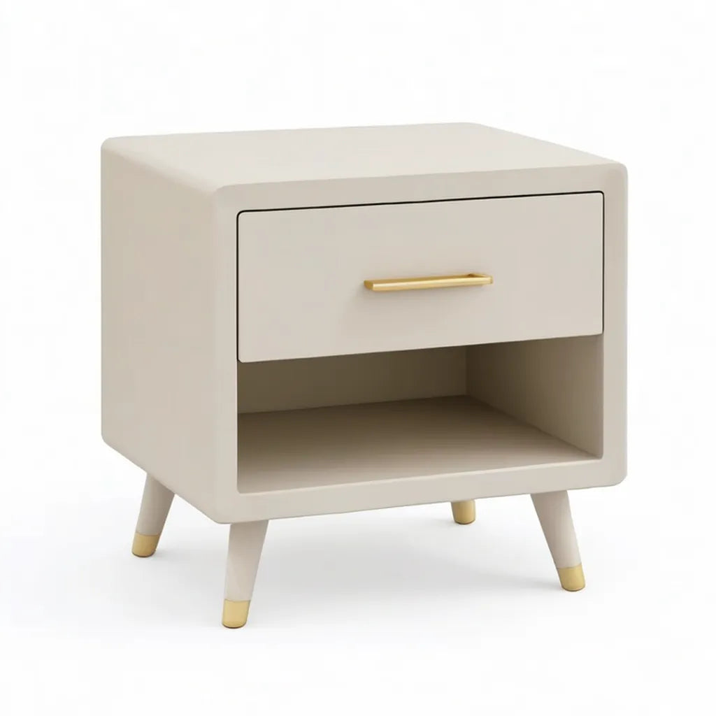 Szafka nocna, 1 szuflada stół i nisza w prostokątnym kremie z lakieru MDF 45 x 35 x 55 cm