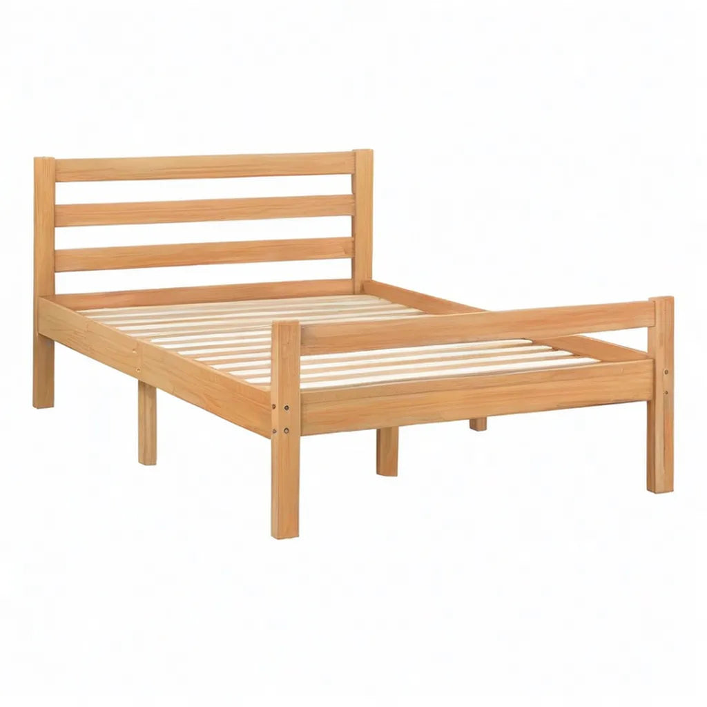 Łóżko, Podwójne łóżko rama 140 x 190 cm w stałym prostokątnym sosnowym kolorze naturalnym