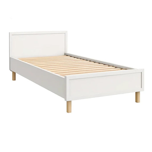 Łóżko, Rama jednoosobowa 90 x 200 cm w kolorze białym MDF z rozkładanym łóżkiem i nóżkami sosnowymi