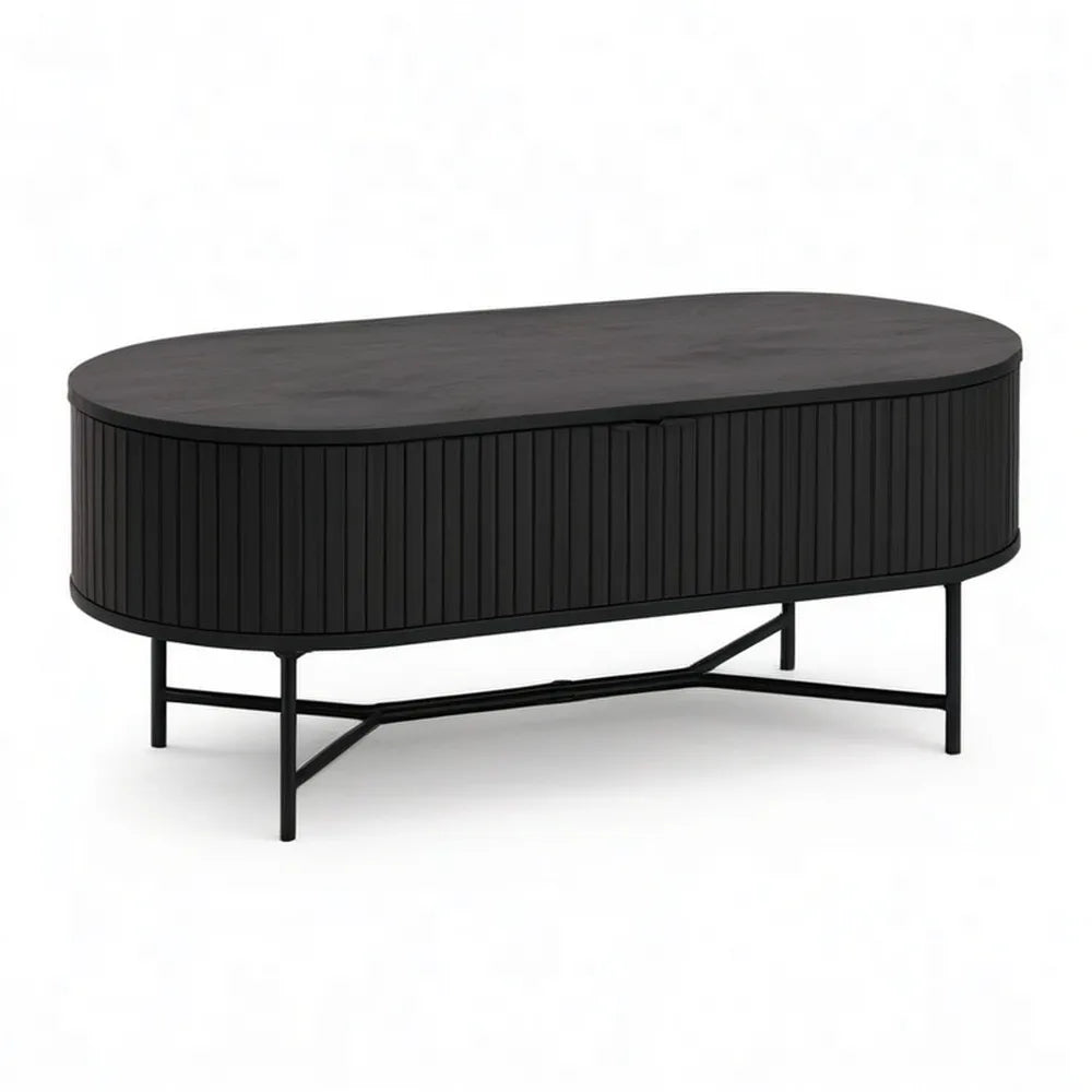 Stolik kawowy, Stół do kawy 120 x 60 x 40 cm Oval z przechowalnią w MDF czarny