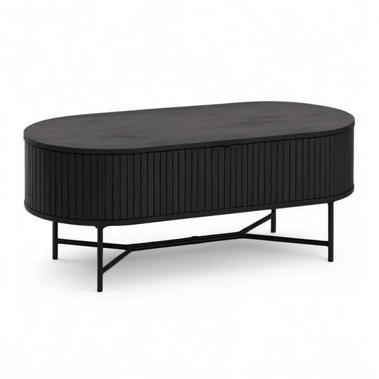 Stolik kawowy, Stół do kawy 120 x 60 x 40 cm Oval z przechowalnią w MDF czarny