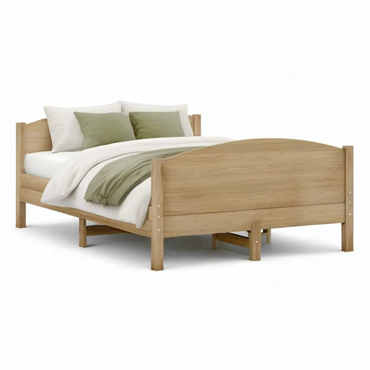 Łóżko podwójne rama wykonana z litego drewna naturalna 140 x 200 cm z zakrzywioną deską i footboard
