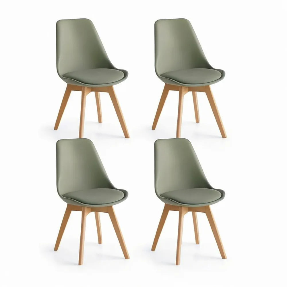 Krzesło do jadalni, Zestaw 4 krzesła jadalne 50x55x85 cm oliwkowe zielone z ergonomicznym siedziskiem i naturalnymi drewnianymi nóżkami