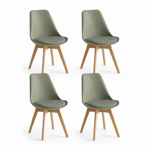 Krzesło do jadalni, Zestaw 4 krzesła jadalne 50x55x85 cm oliwkowe zielone z ergonomicznym siedziskiem i naturalnymi drewnianymi nóżkami