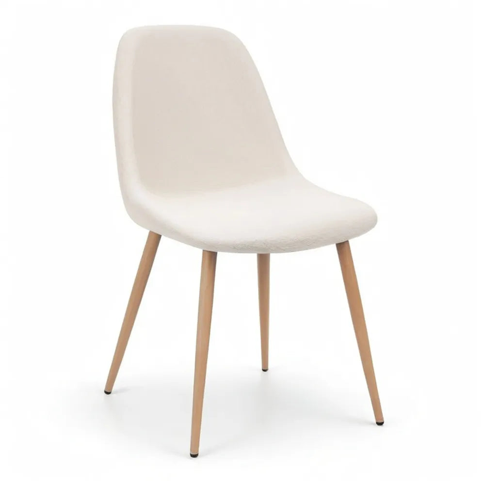 Krzesło do jadalni, Beżowy fotel jadalny z wyściełanym siedzeniem w tkaninie poliestrowej i lekkich stopach drewnianych 48x56x82 cm