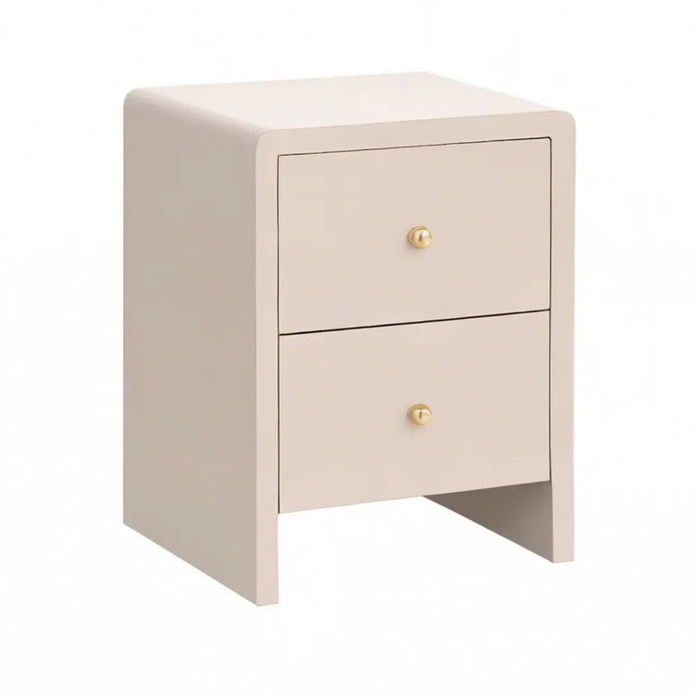 Szafka nocna, Beżowy stół nocny z 2 szufladami w MDF 45 x 40 x 55 cm