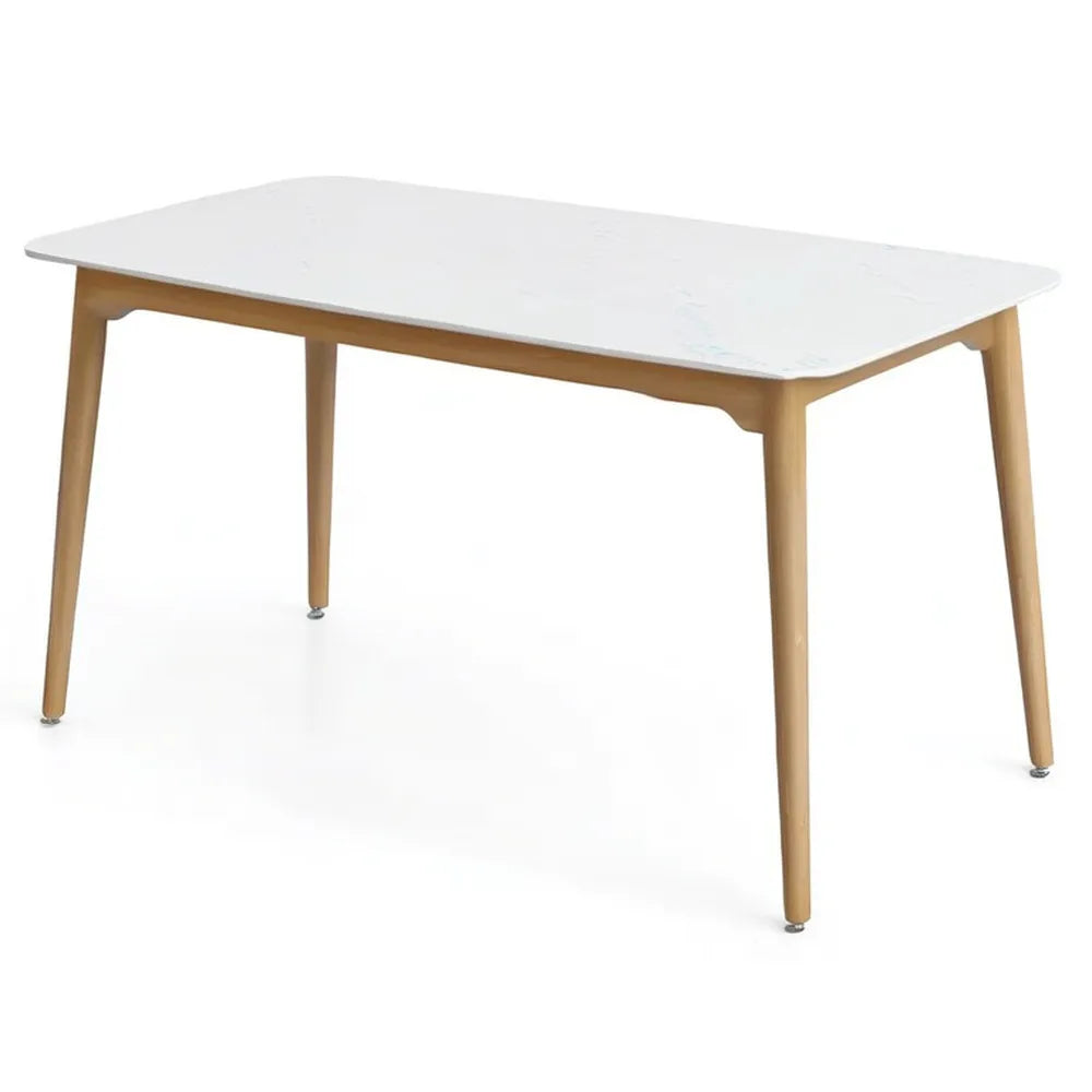 Stół do jadalni, Prostokątny stół do jadalni biały efekt marmur z lekkimi drewnianymi nóżkami 180 x 90 x 75 cm