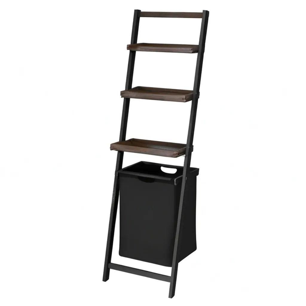 Koszyk na schody z 3 półkami 45 x 35 x 170 cm MDF i czarny brązowy prostokątny poliester