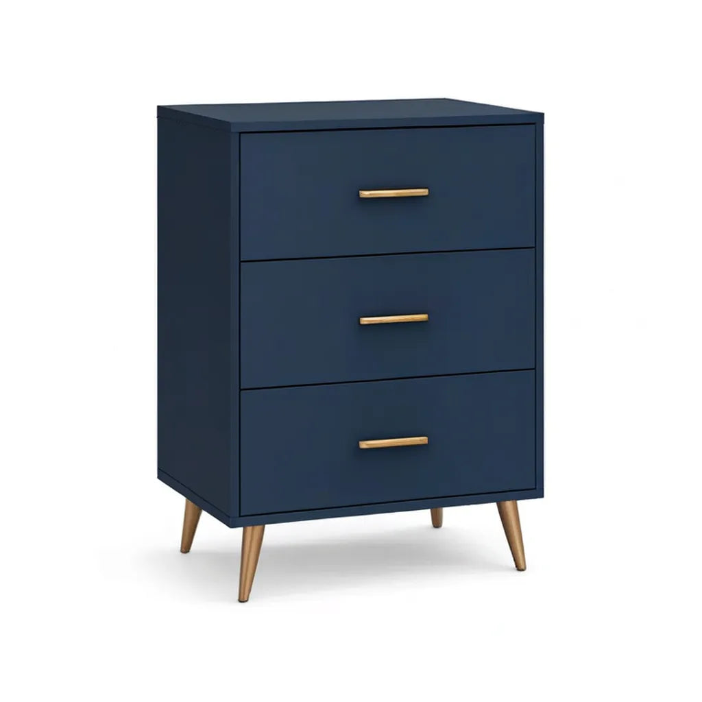 Szafka nocna, 3 szuflady w kolorze czarnym MDF 60 x 40 x 90 cm ze złotymi nogami