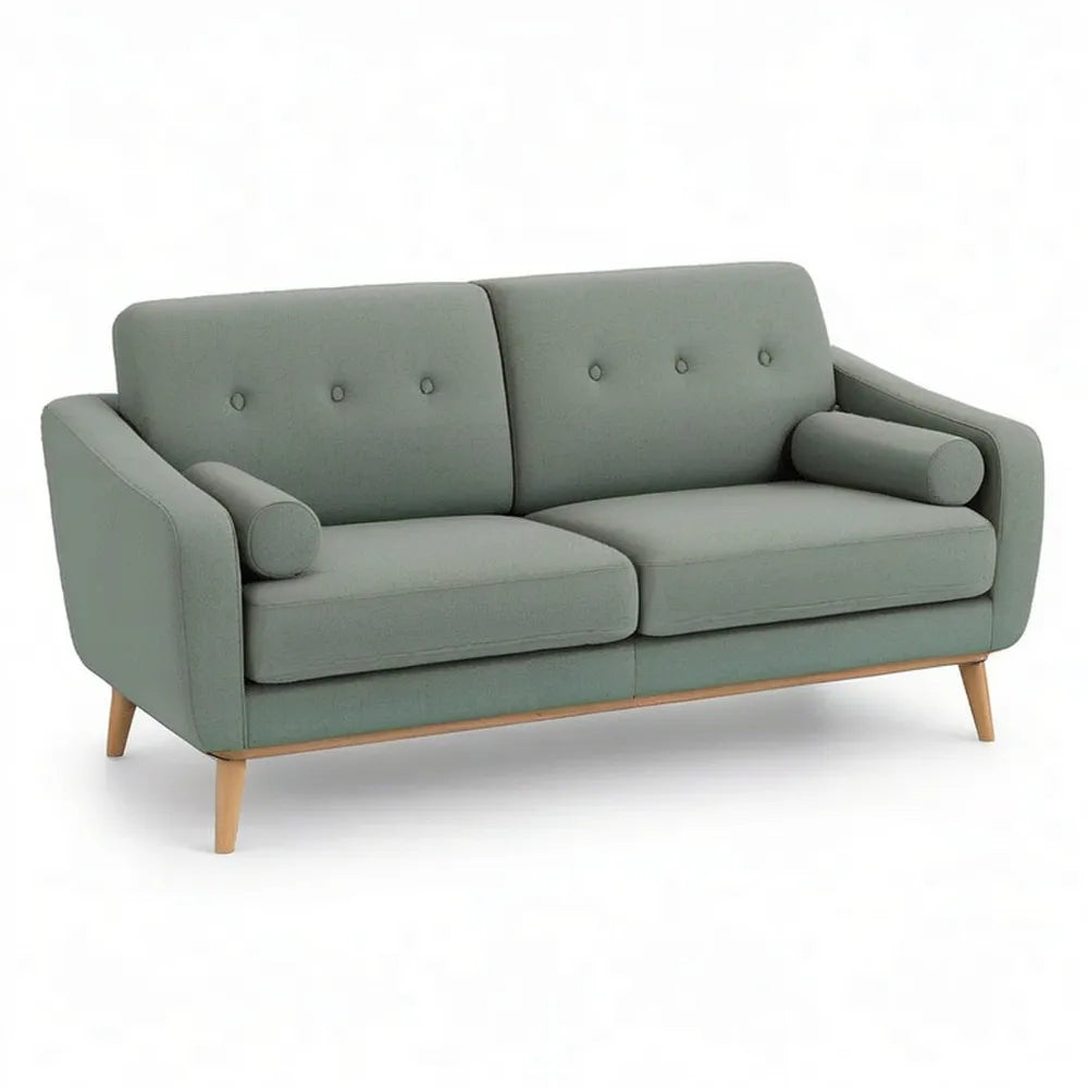 Sofa 3 fotele z podłokietnikami poliestrowe pokrywy drewnianych nóżek szałwia zielony 220 x 85 x 82 cm