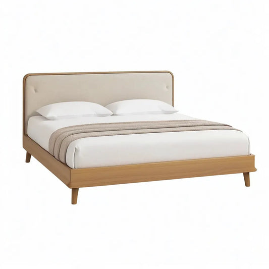 Łóżko, Podwójna rama łóżko 160 x 200 cm w Dąb naturalny- Dąb naturalny- platerowany MDF z beżową deską główną