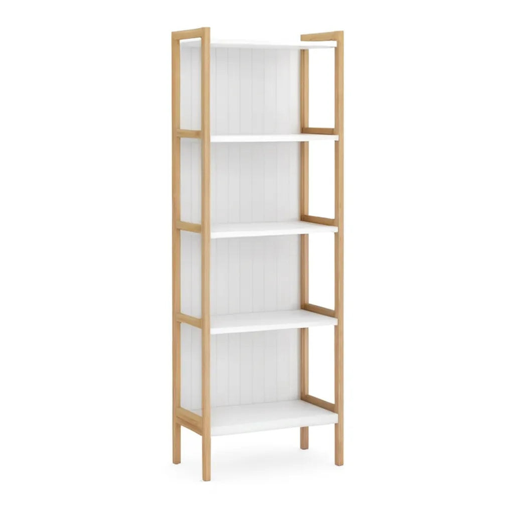 Regał, Łóżka z 4 magazynami 60 x 30 x 180 cm z bambusa i MDF prostokątny naturalny biały
