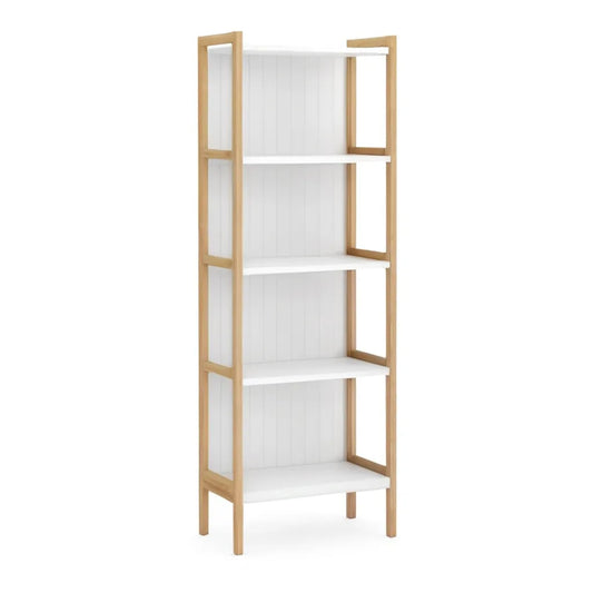 Regał, Łóżka z 4 magazynami 60 x 30 x 180 cm z bambusa i MDF prostokątny naturalny biały