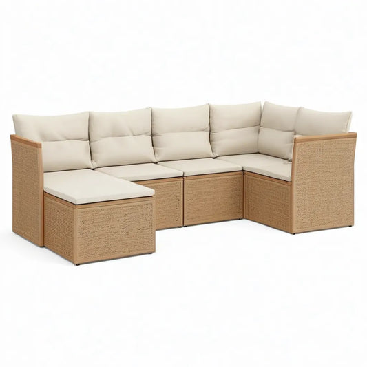 Sofa ogrodowa, 5-częściowy ogród salon zestaw narożna kanapa z ratan PE ratan rama beżowy 260 x 205 x 70 cm