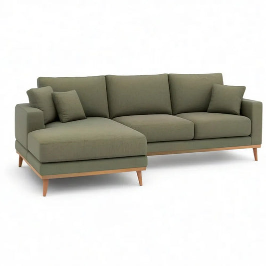 Sofa, Kanapa narożna z 4-osobowym poliestrem ottomanowym pokrywająca kolor zielony / naturalny 280 x 160 x 85 cm
